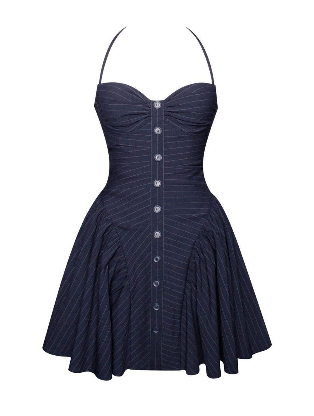 Miss Circle Navy Blue Pinstripe Halter Drop Waist Mini Dress XS
